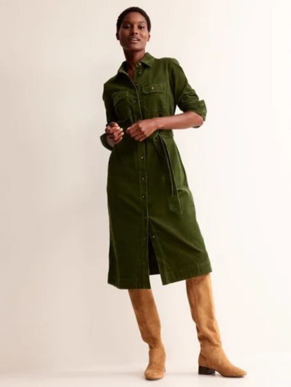 Boden Eloise Cord Midi Shirt Dress Kale Size 8 NWT